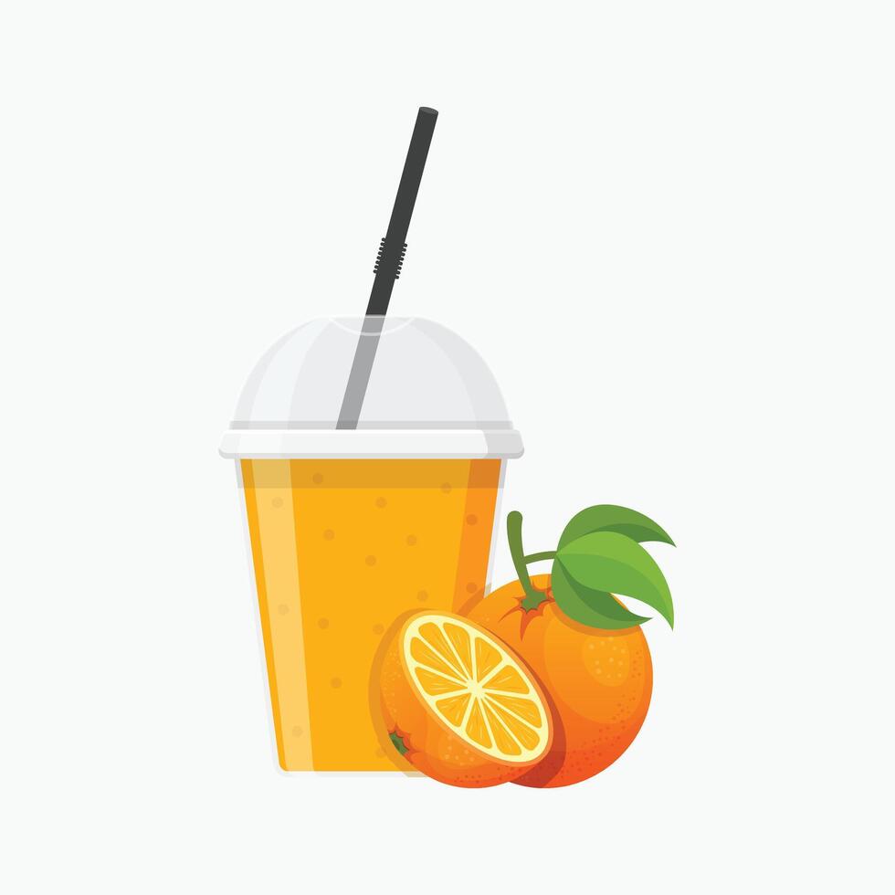 Orange juice with straw and slice of orange illustration vector