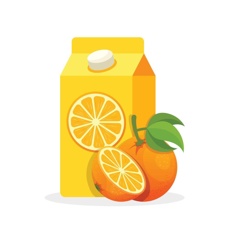Orange juice carton and orange slices illustration vector