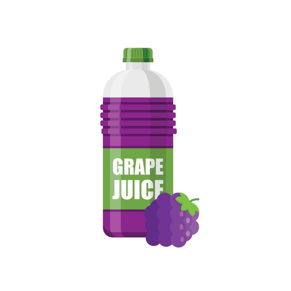Grape juice bottle and grape fruit illustration vector
