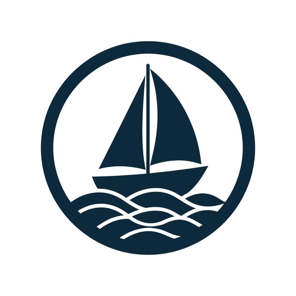 Yacht Silhouette with Ocean Waves vector