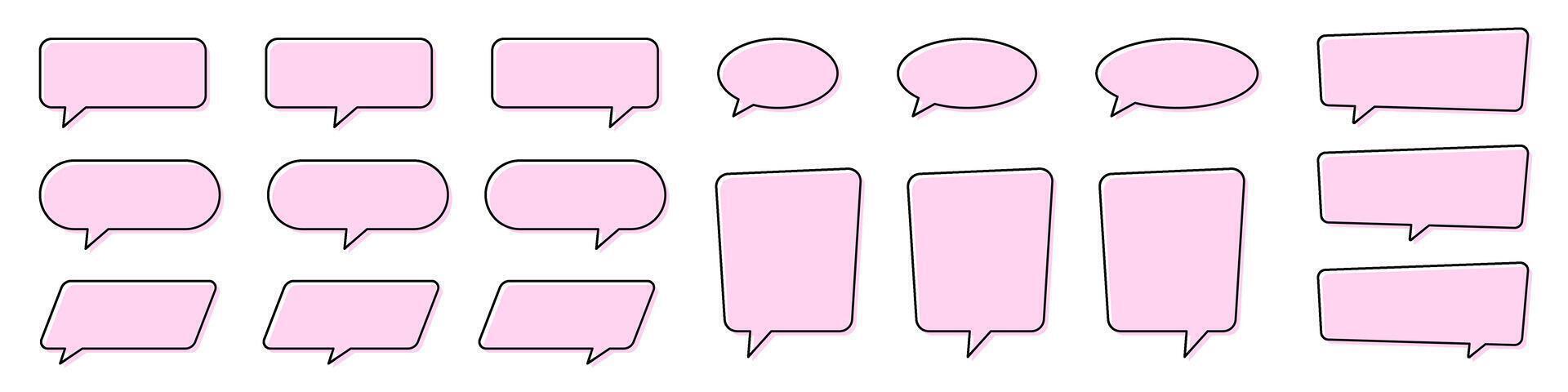 Pink Speech Bubble Set. Flat Pink Communication Bubbles. Text, Chat, Dialog Icons. vector