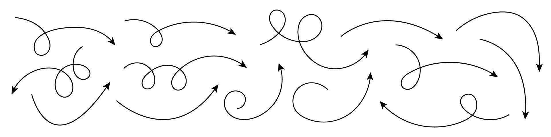 Collection of Doodle Arrows. Curved and Twisted Hand Drawn Arrows Set. vector