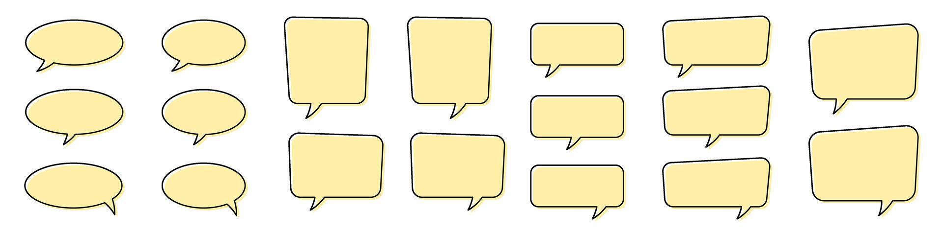 Yellow Chat and Speech Bubble Set. Empty Blank Speech Bubbles. vector