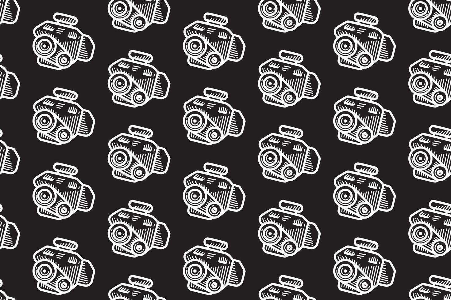 rotary engine line art seamless pattern on black background. automotive engine engraving doodle pattern background. car motor hatching motif wallpaper for garage, workshop, auto detailing merchandise vector