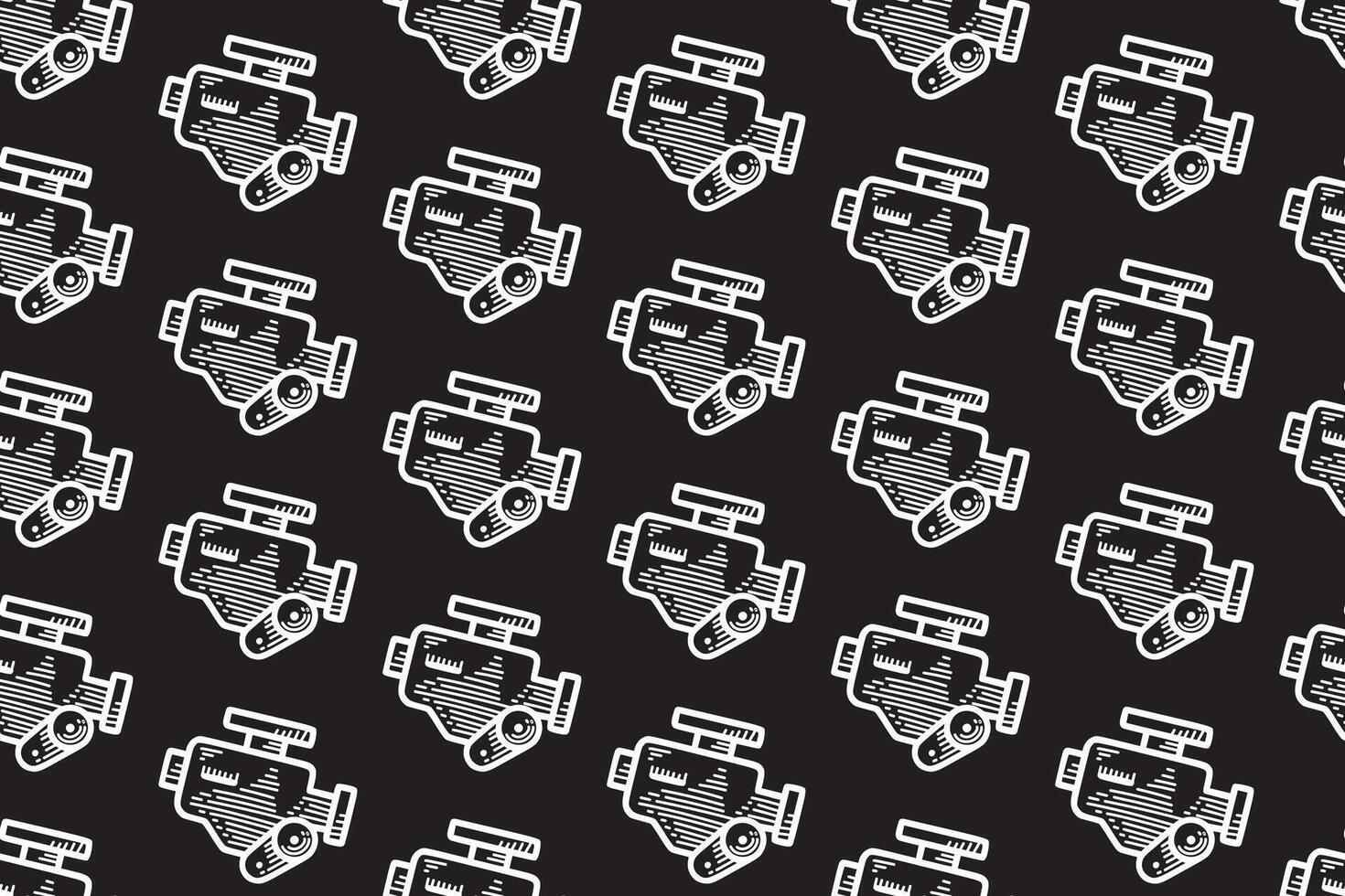 inline engine line art seamless pattern on black background. auto motor engraving doodle pattern background. automotive engine hatching motif wallpaper for garage, workshop, auto detailing merchandise vector