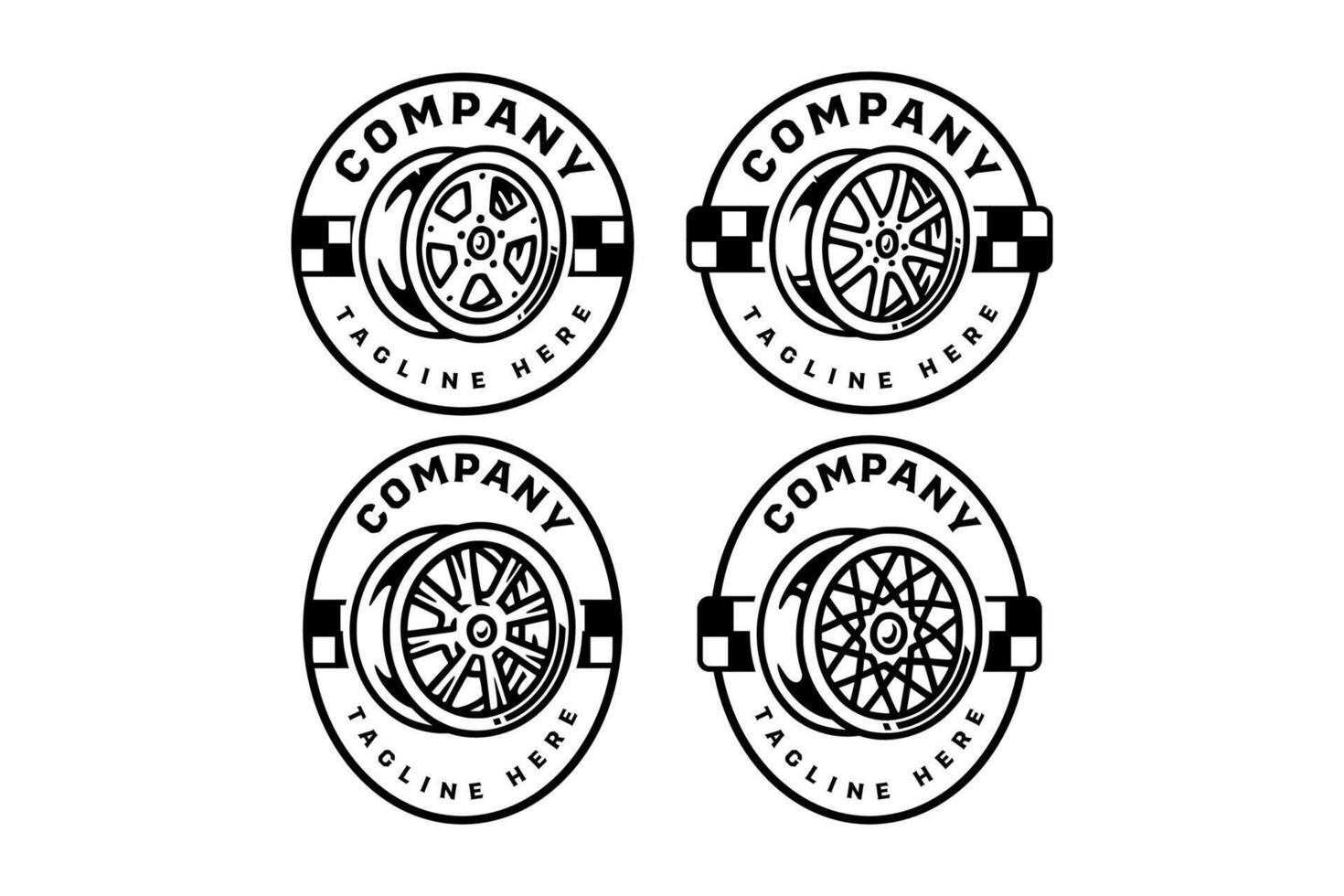 car spoke wheel rim with multi, mesh, split and modular types illustration badge logo set for automotive, racing, garage, workshop, vehicle, custom service, repair, exterior vector