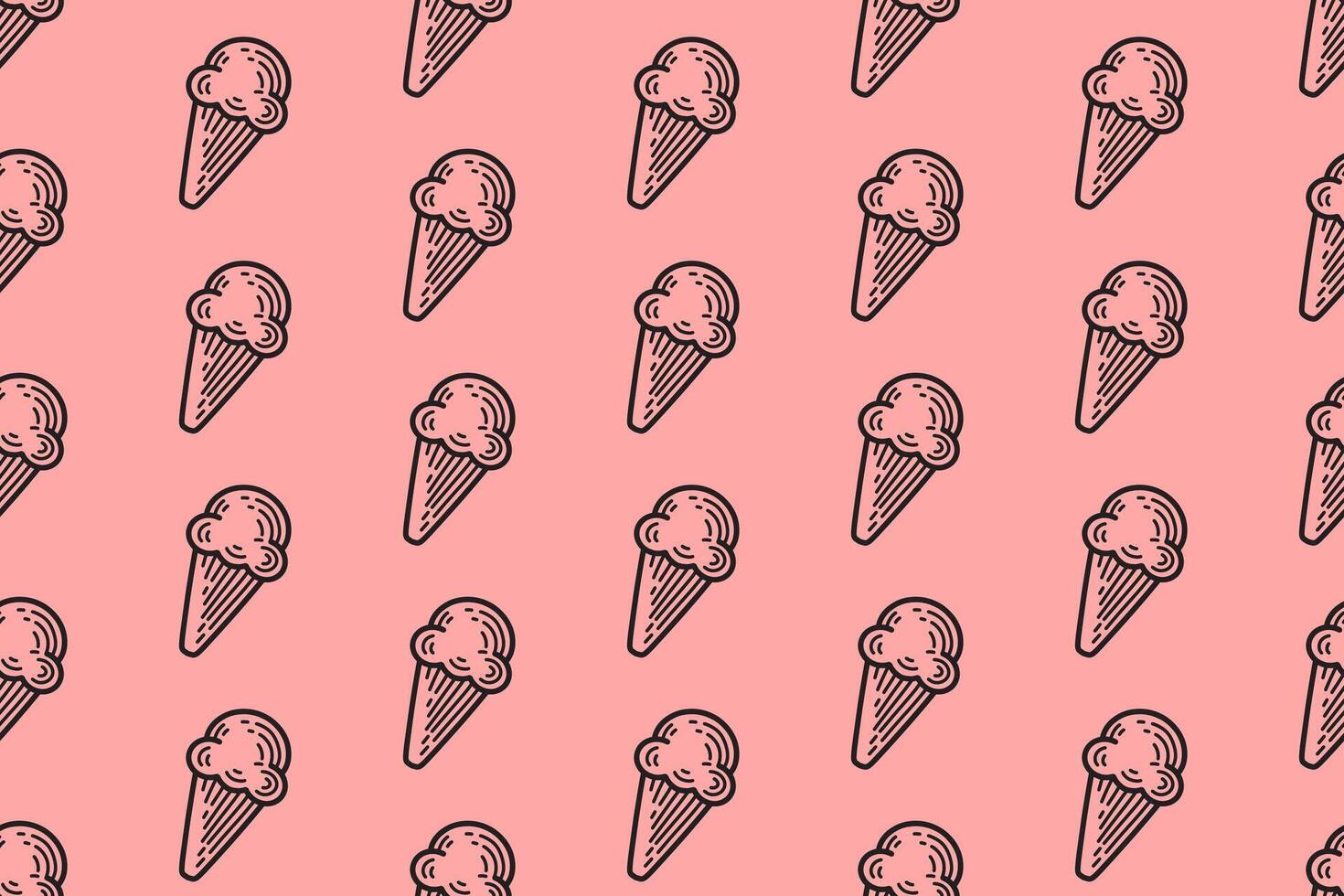 ice cream cone engraving pattern on pink background. doodle dessert seamless pattern background. cute summer sweets snack line art motif wallpaper design for kids product and merchandise vector