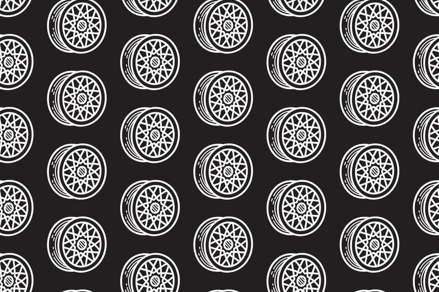 mesh spoke car line art seamless pattern on black background. car wheel rim engraving doodle pattern background. alloy rim racing hatching wallpaper for garage, workshop, detailing, exterior merch vector