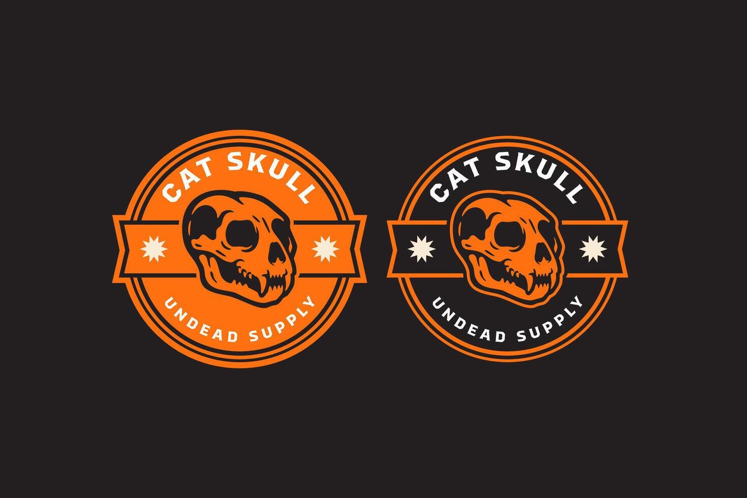 wild cat skull badge logo set in retro style. vintage bobcat animal skull emblem logo. feline skeleton patch undead themed for wildlife, adventure, outdoor clubs packaging and merchandise vector
