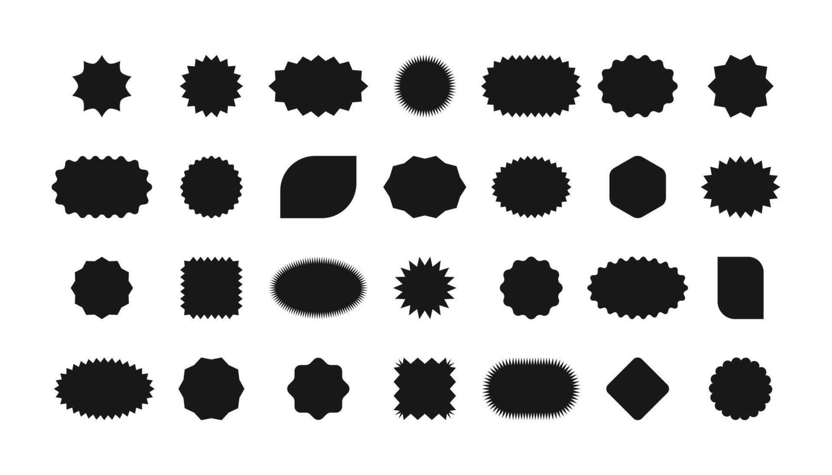 Set of price sticker, sale or discount sticker, sunburst badges icon. Zig zag wavy edge rectangle, oval, circle stickers set. vector