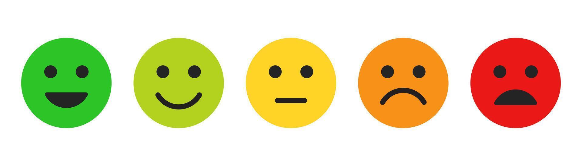 Emoji faces collection. Cartoon symbol, feedback rating emoji icon set. Rating emoji set. Feedback rating scale with emoji faces illustration. vector