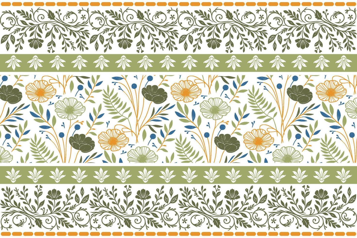 Floral design pattern in green and orange vector