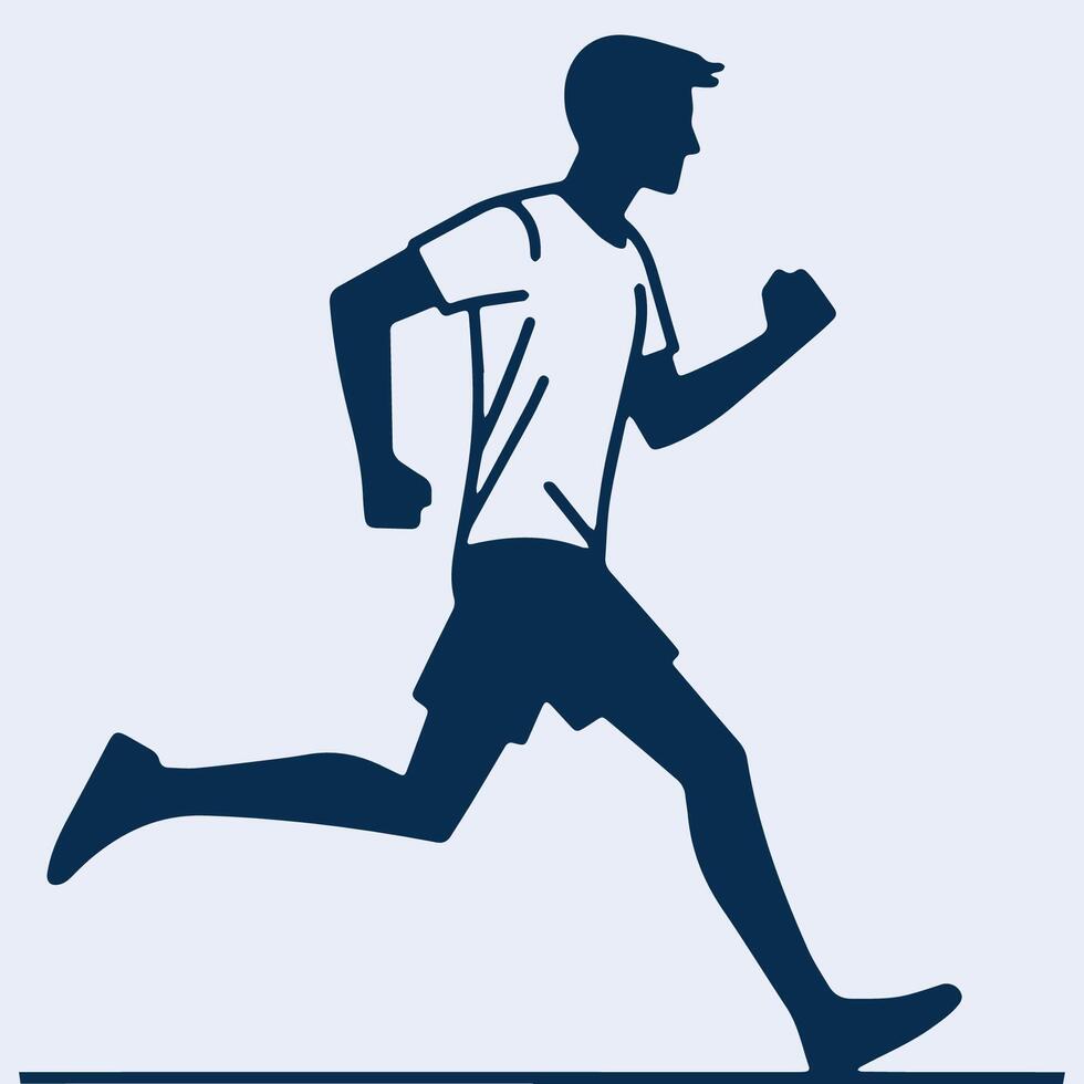 athletic man running profile view in line style vector