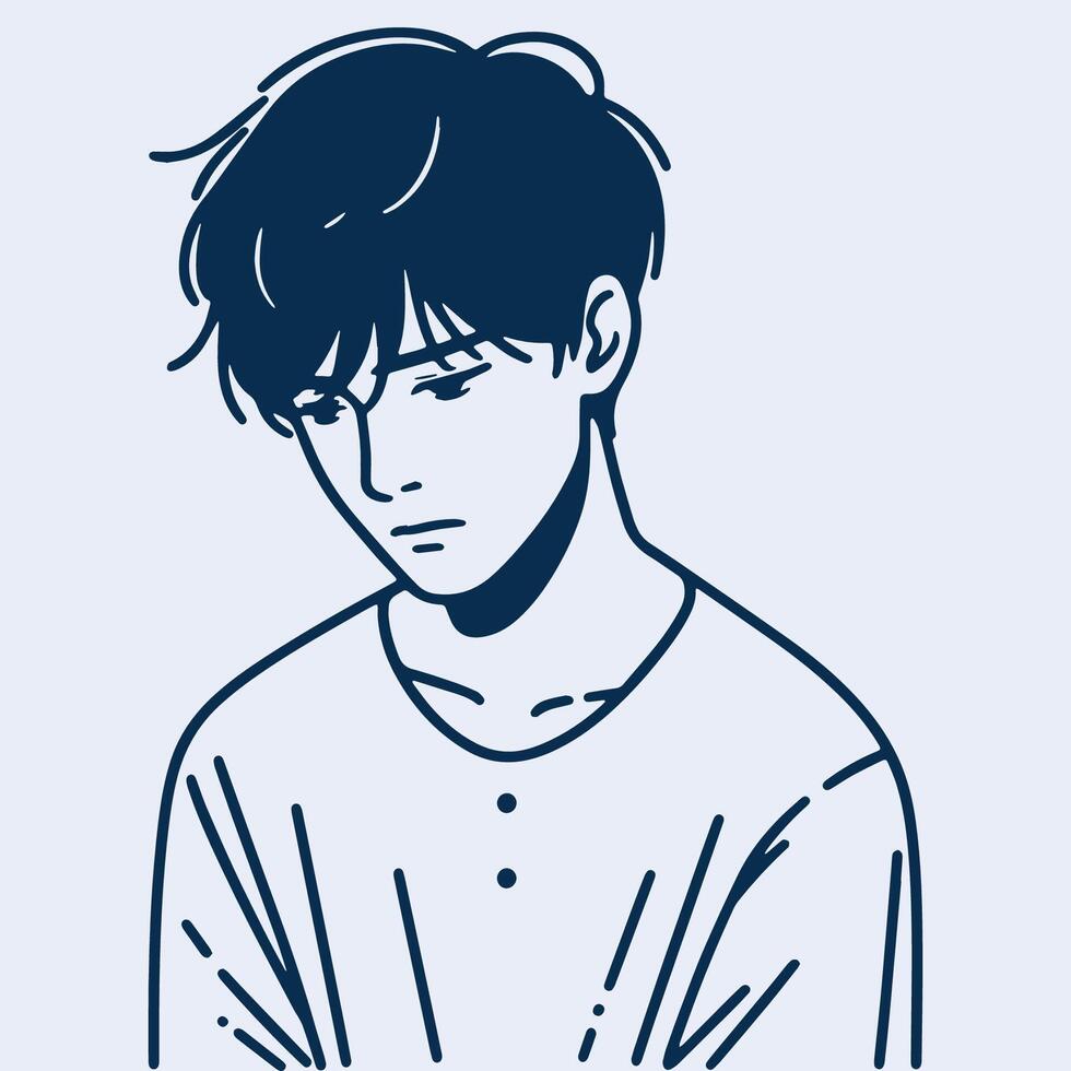 teenager in hoodie with emotional expression line drawing vector