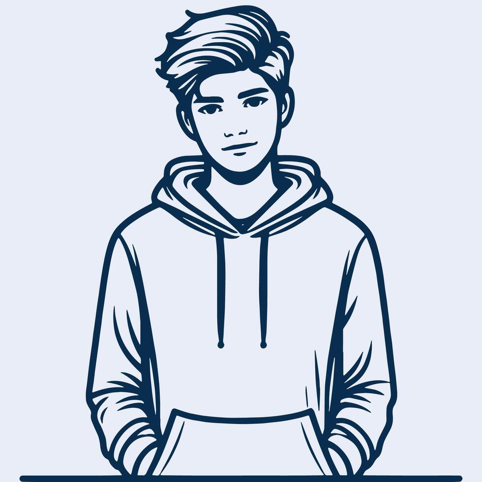 young man in hoodie portrait minimalist sketch style vector