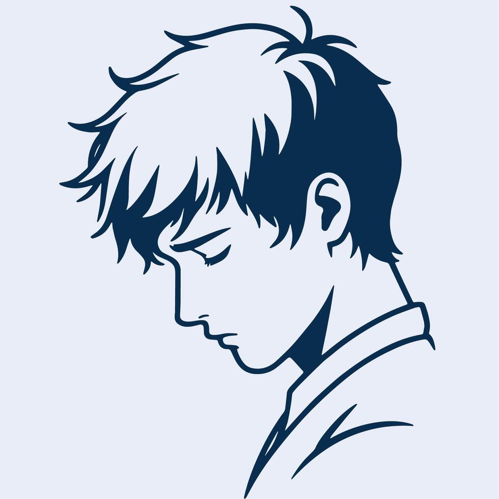 side profile sad young man with closed eyes outline art vector