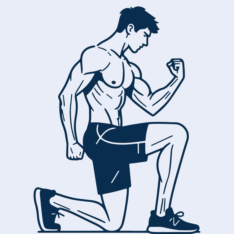muscular fitness male doing stretching in sketch art vector