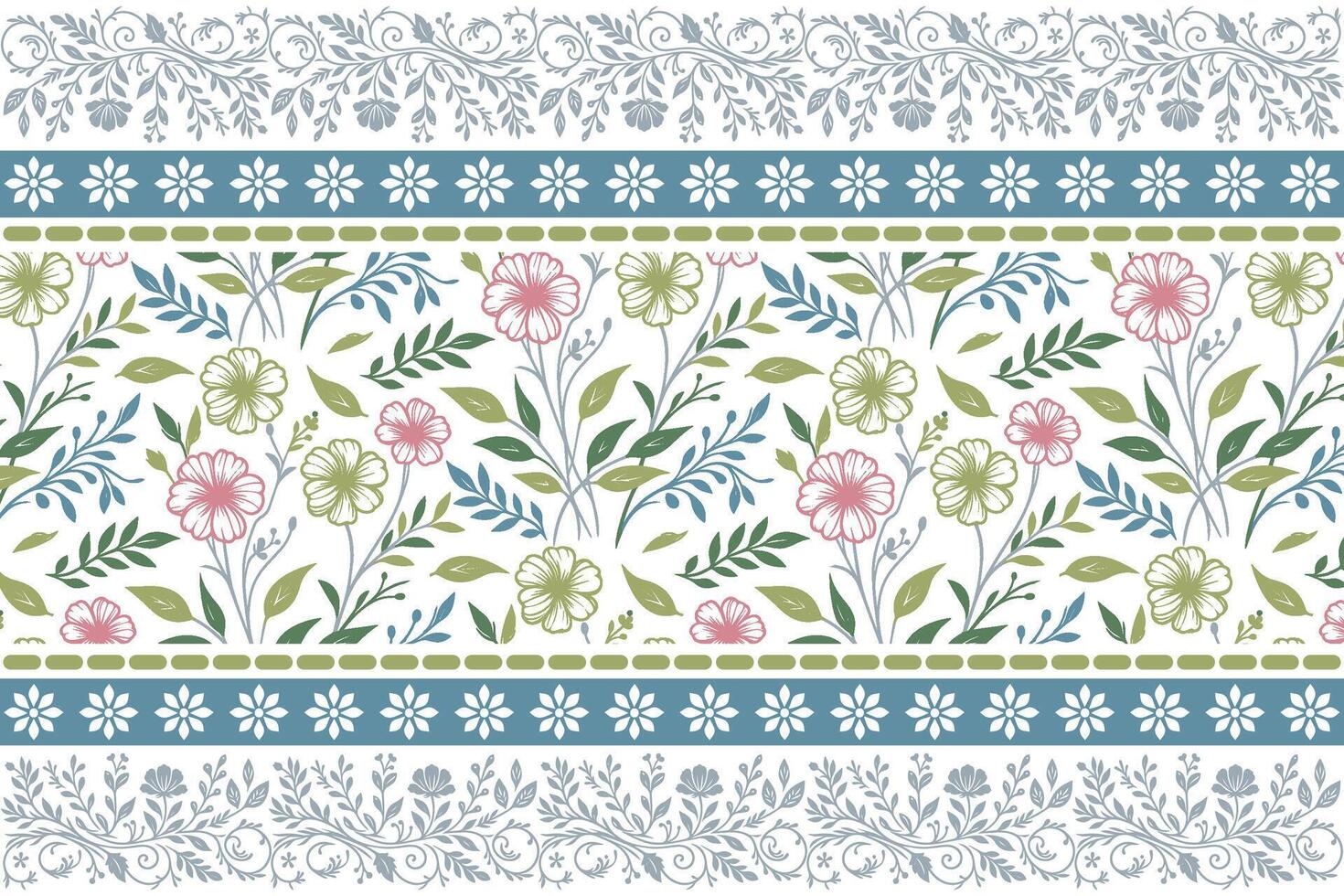 Floral pattern with colorful flowers and leaves vector