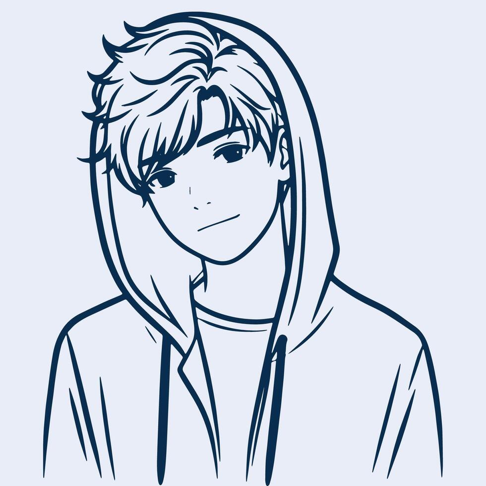 teen boy in hoodie facing forward line drawing portrait sketch vector