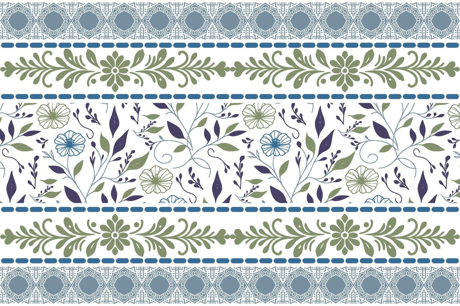 natural border built around hand drawn flower and leaf illustrations made for bedsheets, tablecloths, and fashion fabric items vector