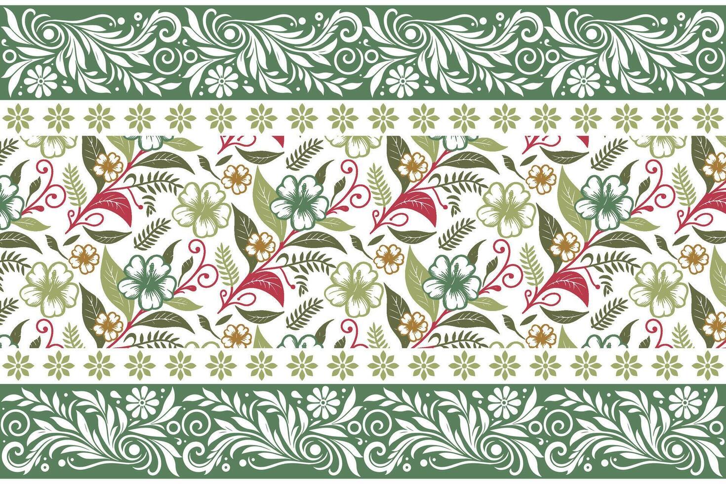 continuous floral layout designed with bold border styling for wrapping paper, fashion fabric, and printed household textiles vector