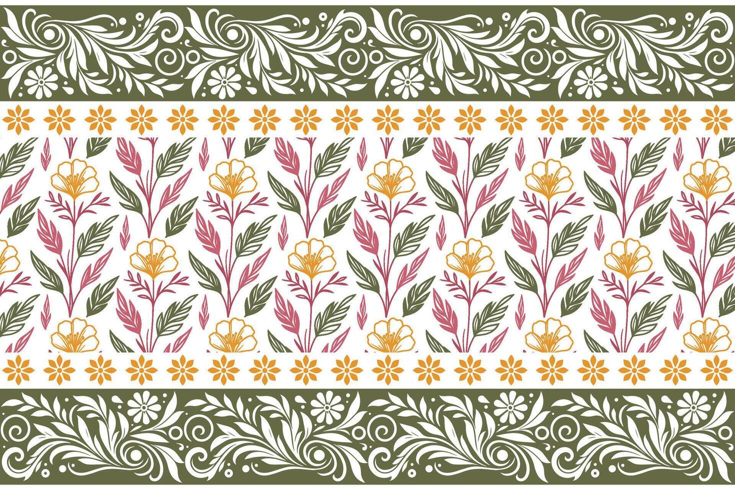natural border and floral line pattern with botanical detailing made for fashion product printing, table top linen, and textile wraps vector