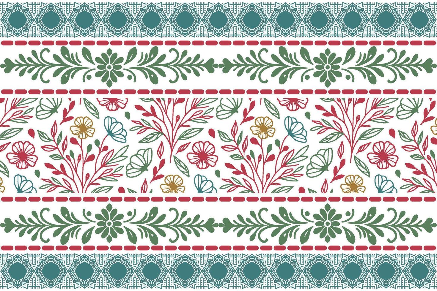 abstract botanical pattern enhanced by structured border components for use in pillowcase printing, wrapping sheets, and kitchen linens vector