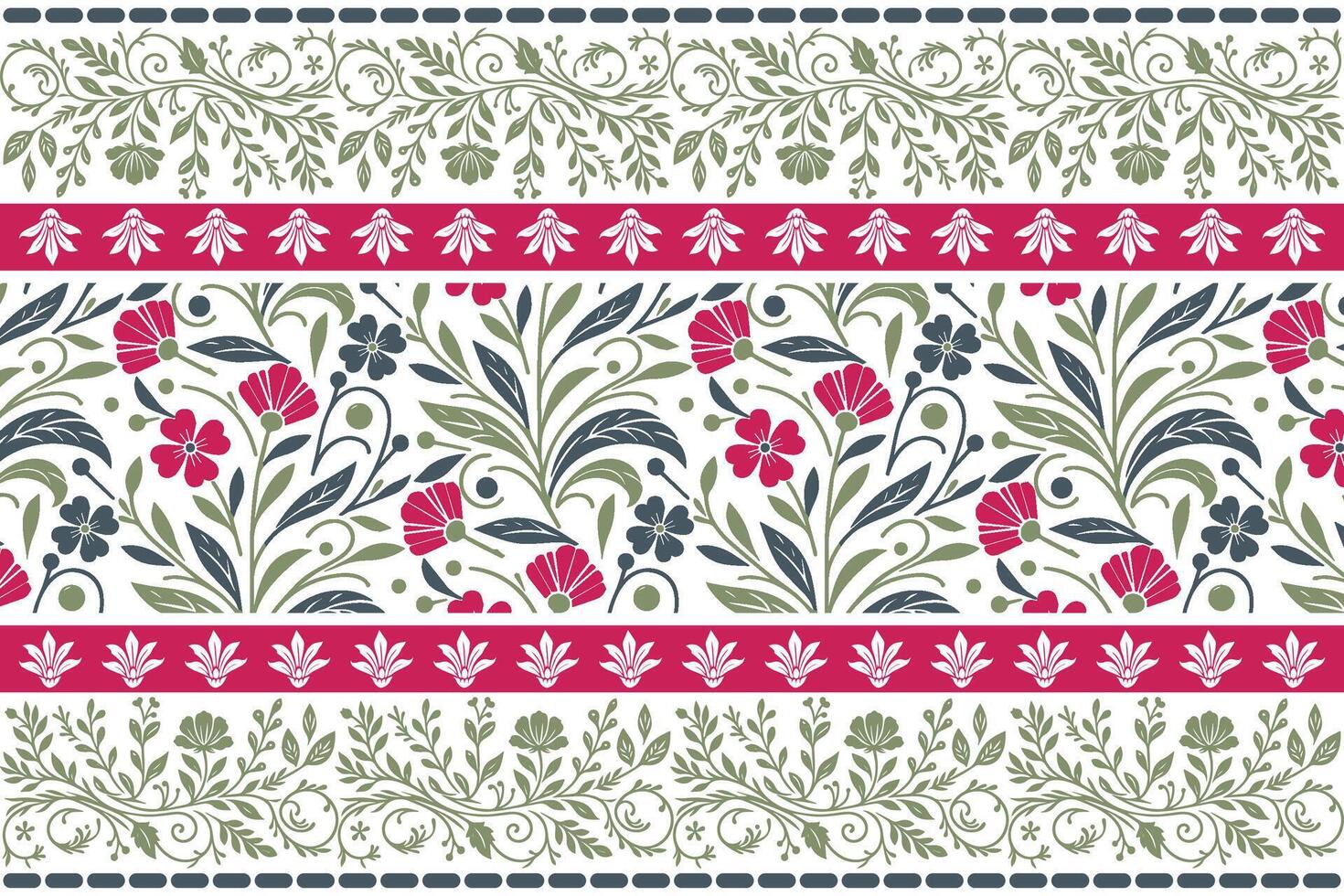 contemporary line floral design including a stylized border for use in women wear fabric, pillowcases, and product packaging vector