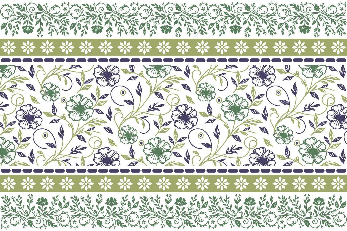 rose inspired floral design with border detailing drawn in line art style for textile surface production and product wrapping uses vector