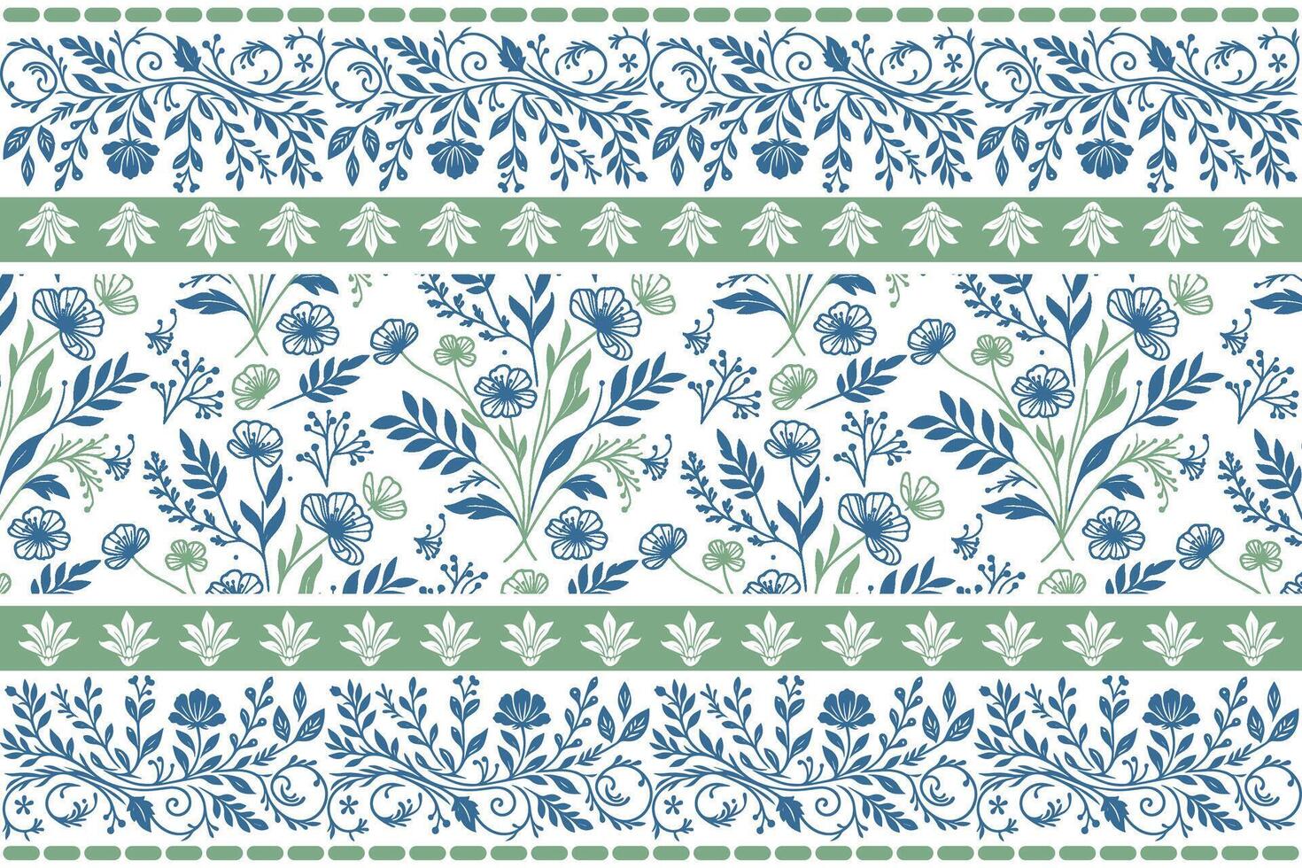artistic rose and cotton flower sketches placed within a structured border layout ideal for fashion textile and soft furnishing production vector