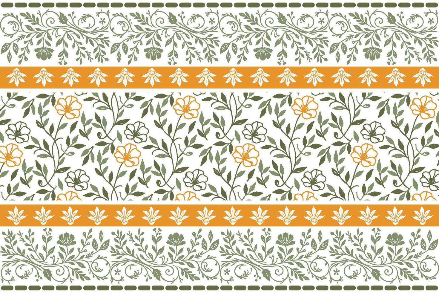 Floral pattern with orange and green elements vector