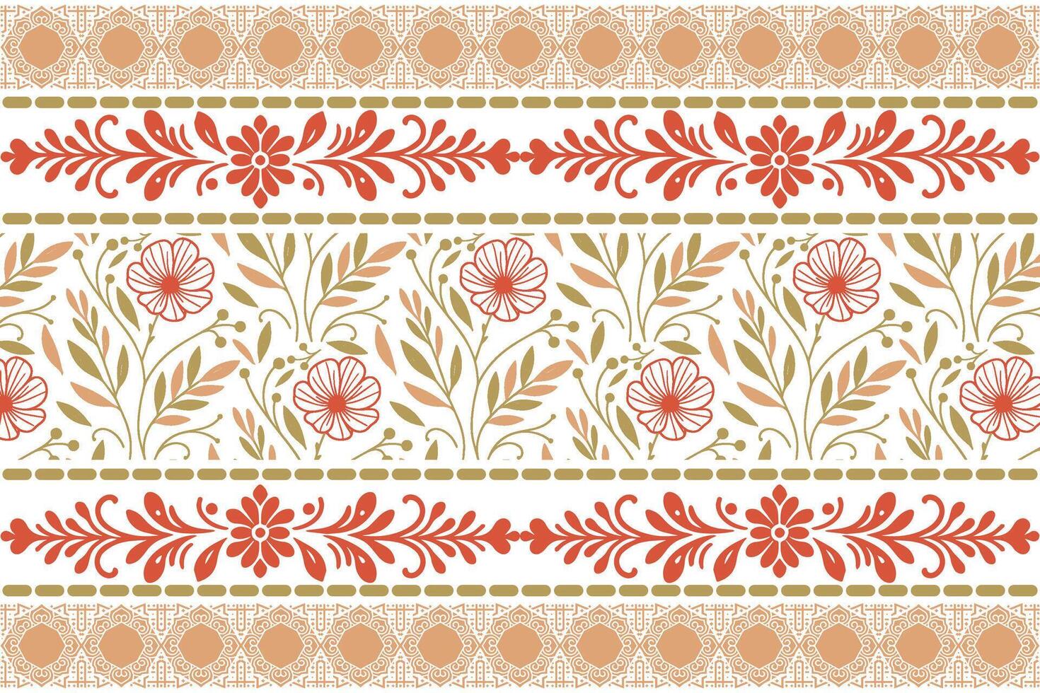 border structured flower illustration in line art for fabric sheets, women wear patterns, and home textile accessories vector