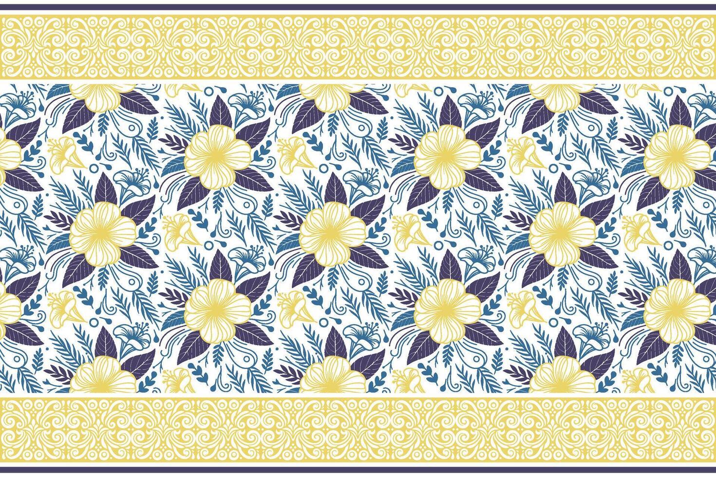 abstract floral outline design combined with border detailing for women wear applications, home linens, and product packaging uses vector