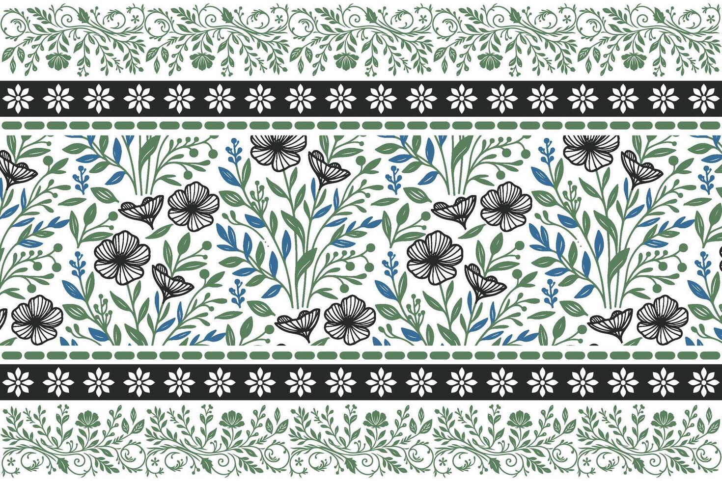 vintage inspired floral border design with continuous line flowers crafted for fabric surface, gift wrap sheets, and pillow use vector