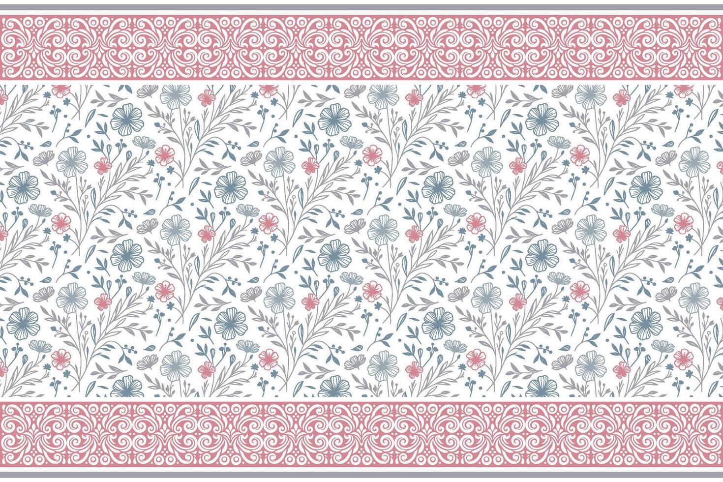 single line floral border concept made for fabric product surfaces, pillowcase artwork, and wrapping paper designs vector