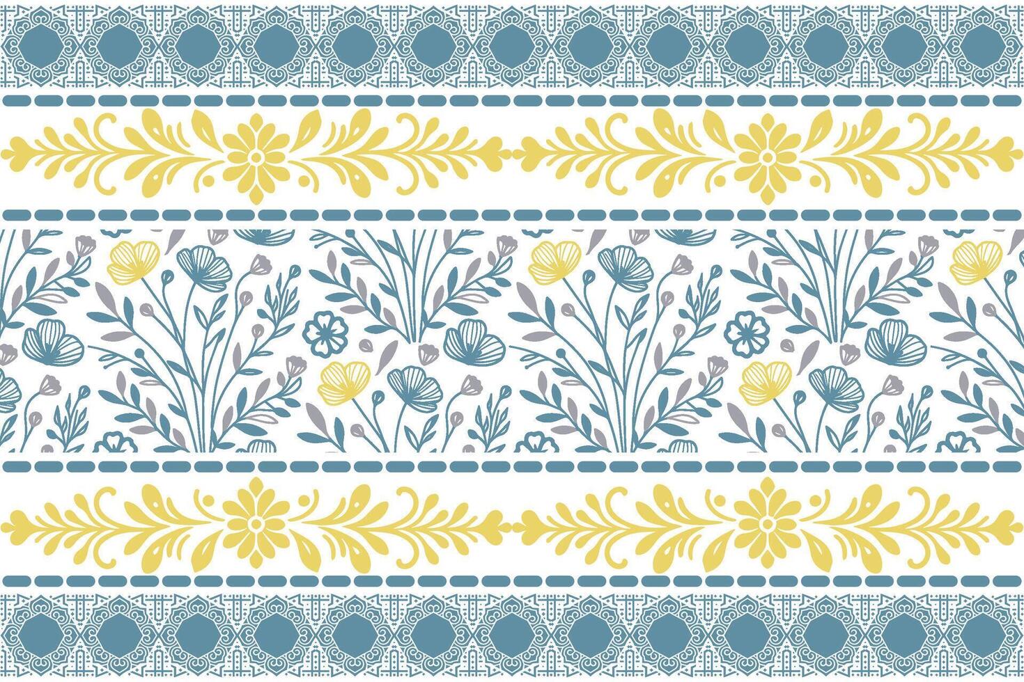 Floral pattern with blue and yellow flowers vector