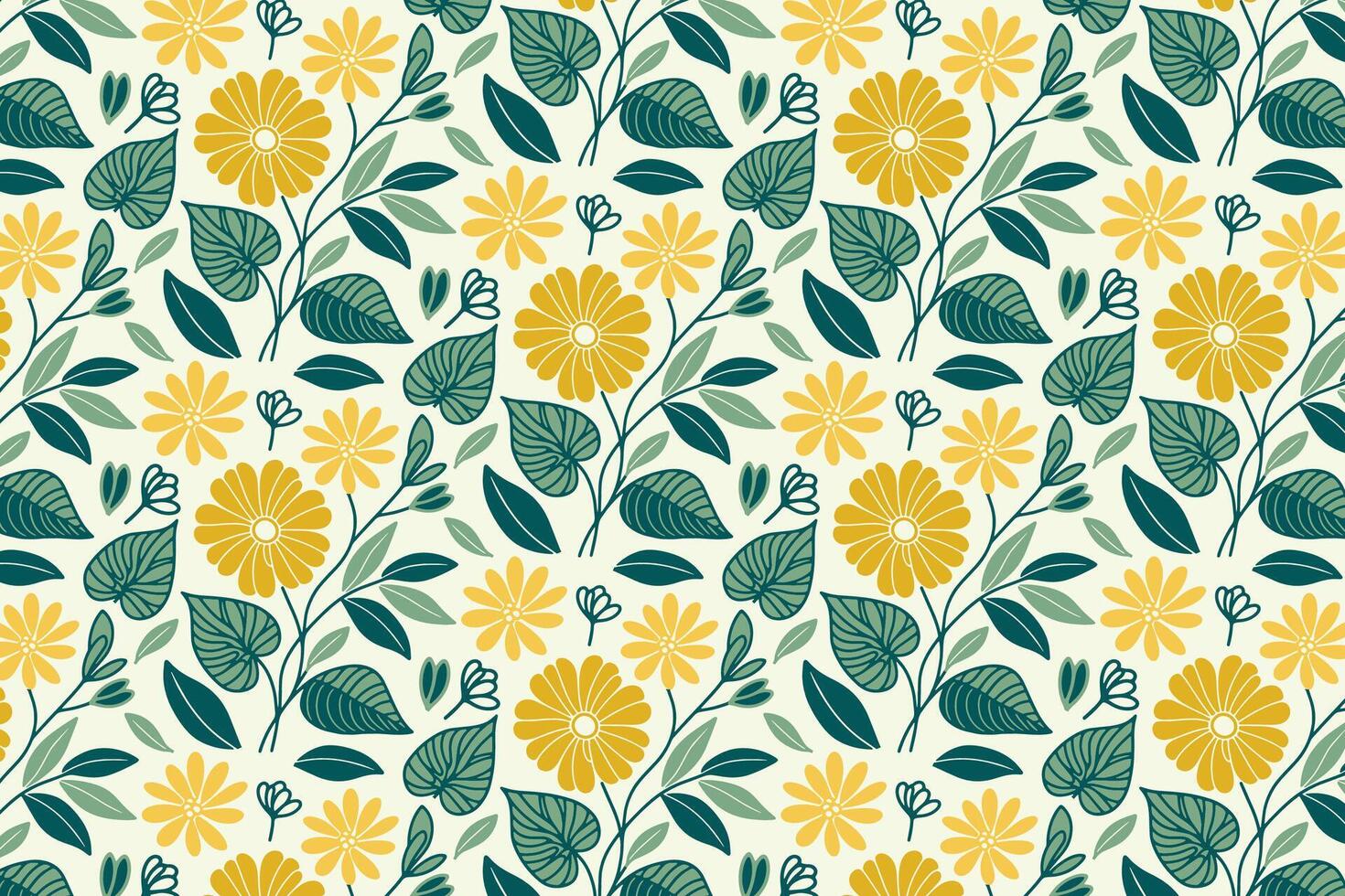 botanical pattern featuring soft cotton blooms and hand sketched leaves for fabric printing, home textile usage, and wrapping paper production vector