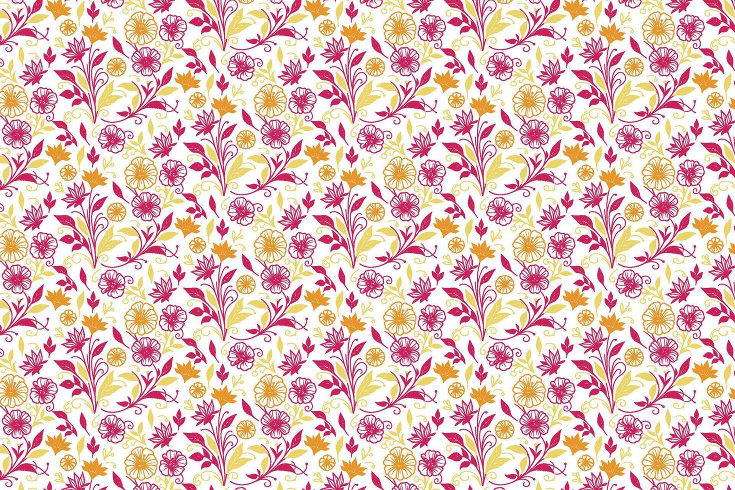 elegant floral outline drawing with cotton flower and rose motifs created for trendy bedsheet kitchen fabric and textile prints vector