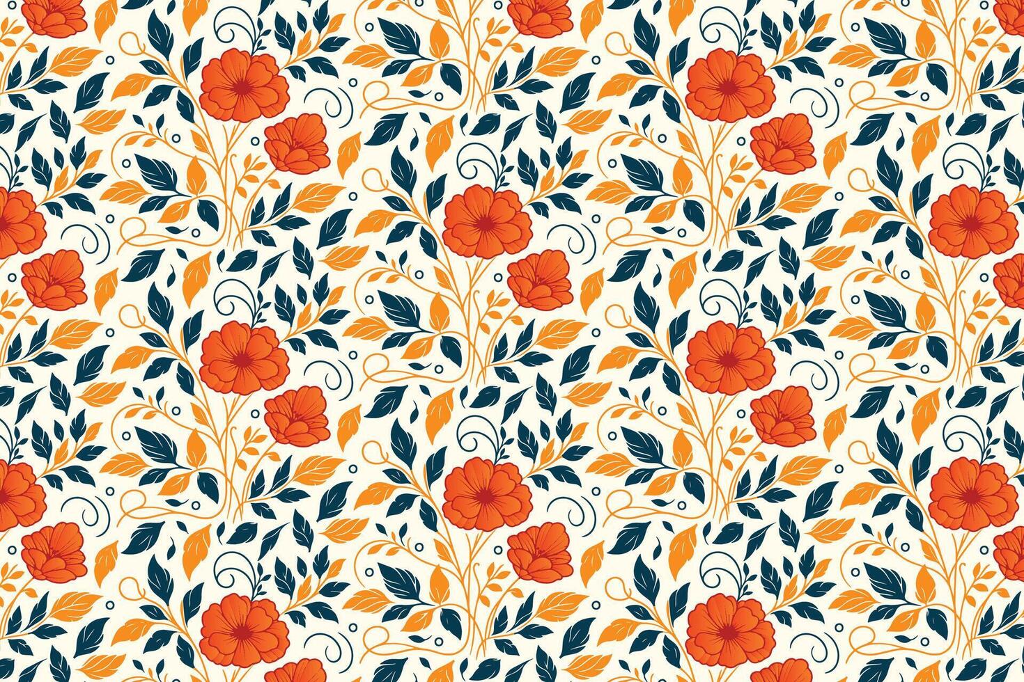 line art floral pattern with cotton flower repetitions and leafy details in a design suitable for fashion textile, gift wrap, and household items vector