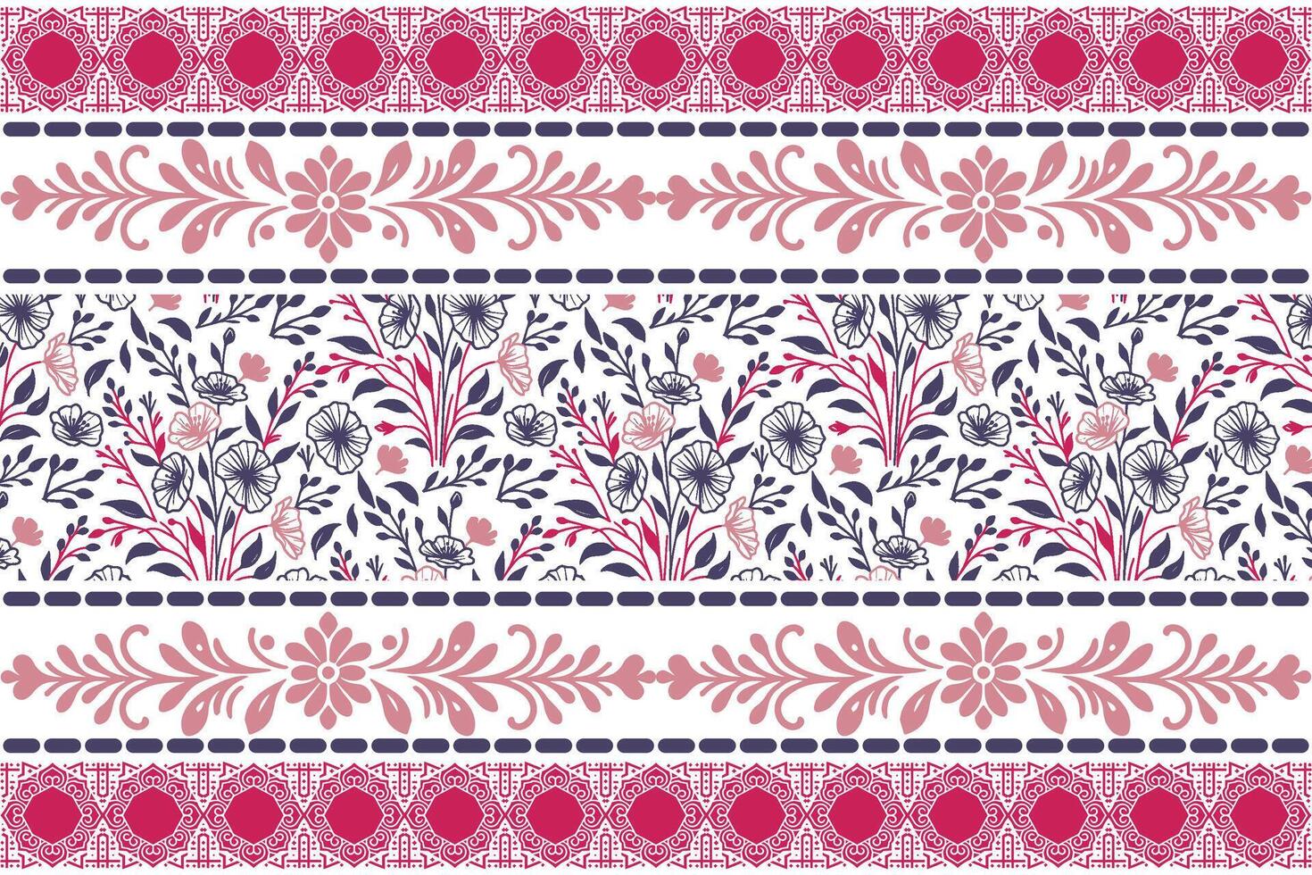 delicate floral drawing in line art style with border composition suitable for tablecloth printing, pillow covers, and fashion fabric vector