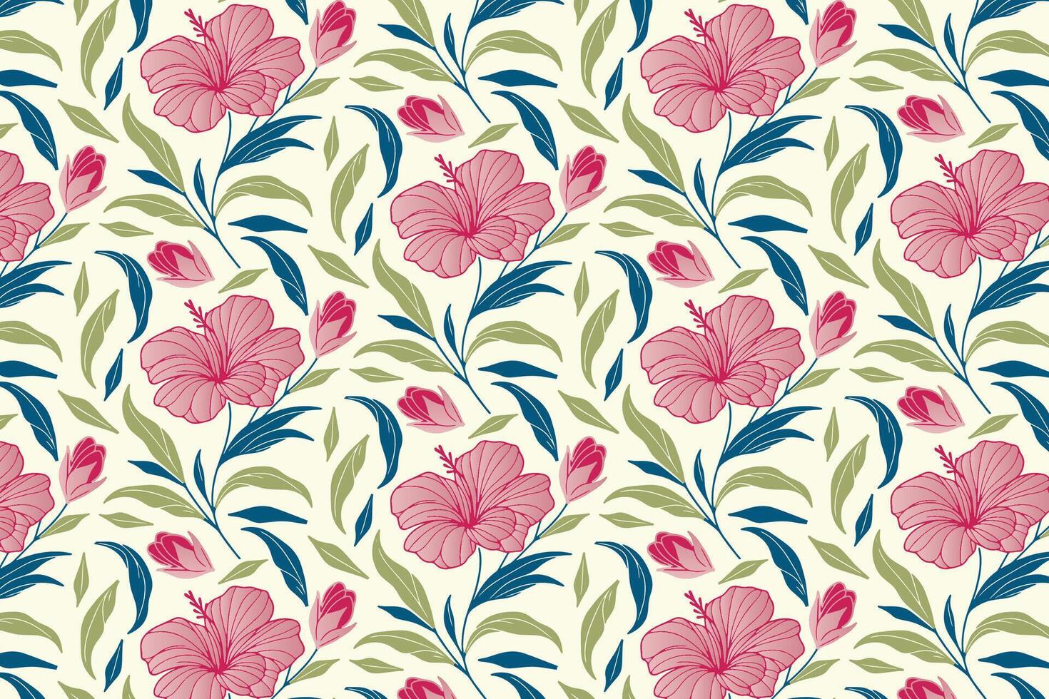 hand drawn one line floral pattern with botanical elements designed for pillowcase design, gift packaging, and fashionable textile creations vector