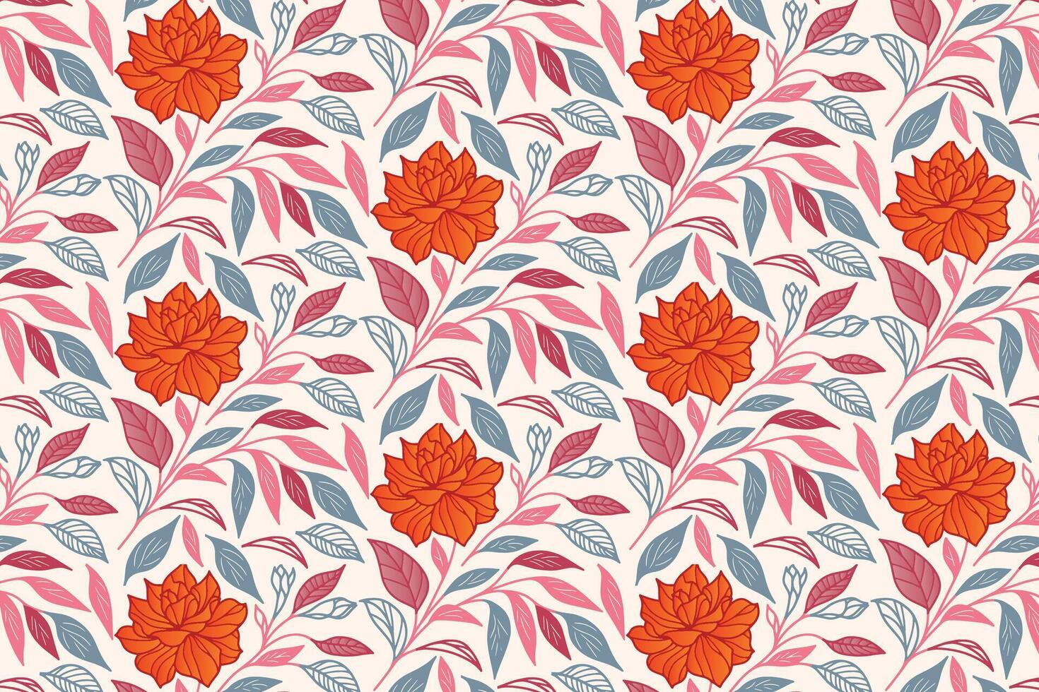 decorative botanical pattern with sketched floral compositions and cotton elements for stylish textile projects, bedsheets, and wrapping products vector