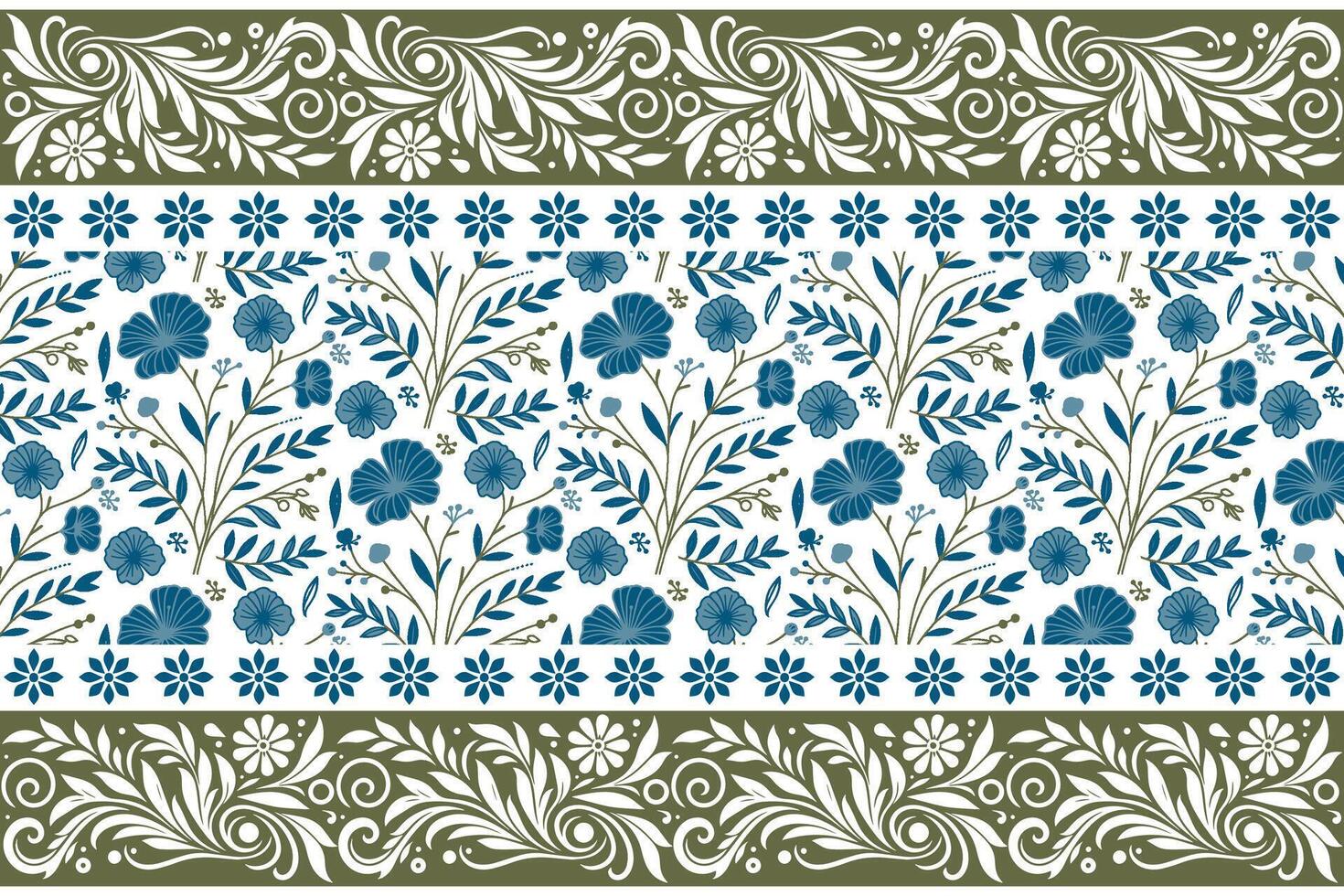 artistic line flower pattern with decorative border design perfect for fashion fabric, pillow covers, and home textile surface applications vector