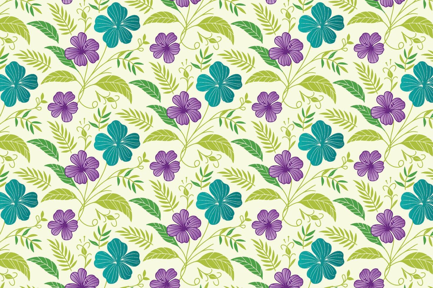 botanical sketch pattern with one line floral repetition of roses and cotton blooms for textile design, table linen, and fashion wear vector