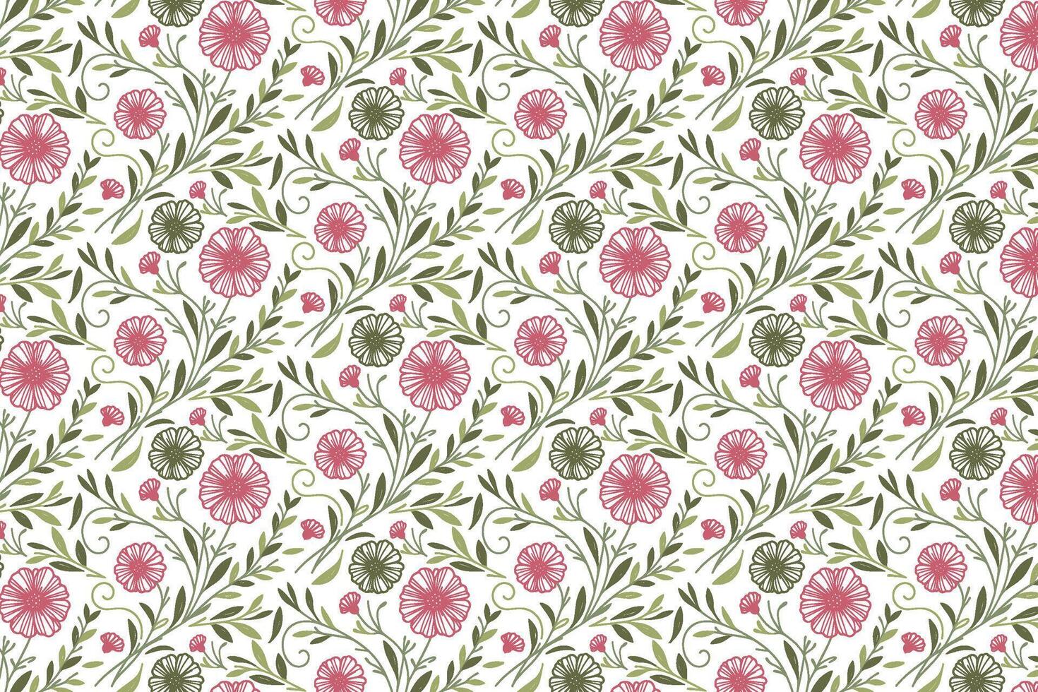decorative floral line art with repeating flower patterns perfect for textile printing wrapping paper and fashion accessories vector