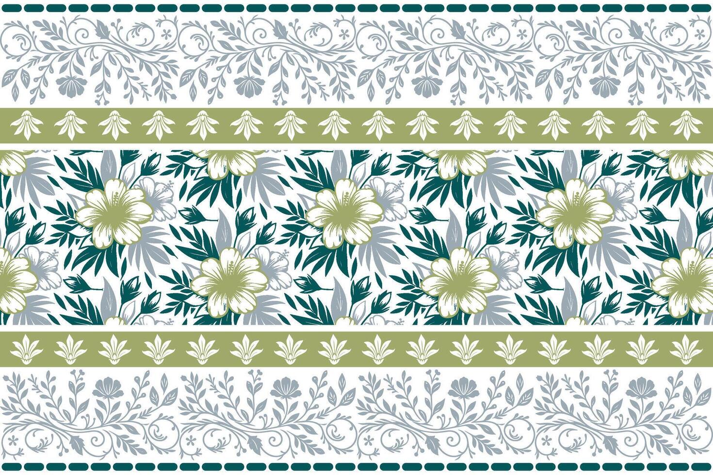 flower and leaf line art border design for use in fabric patterns, packaging materials, and soft furnishing product lines vector