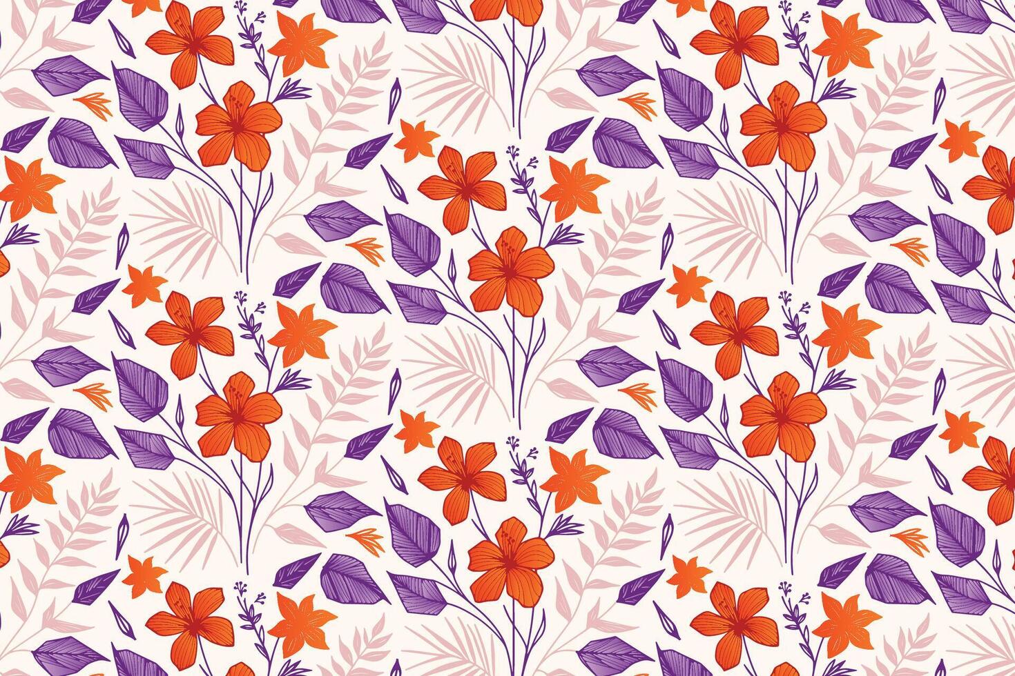trendy hand drawn floral pattern featuring abstract cotton vines and repetition for fashion textile printing, wrapping paper, and soft furnishing vector