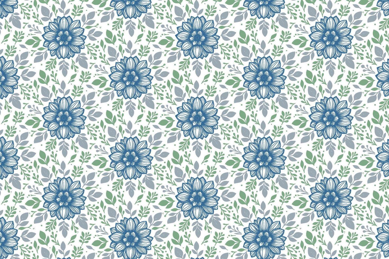 Blue floral pattern with leaves vector