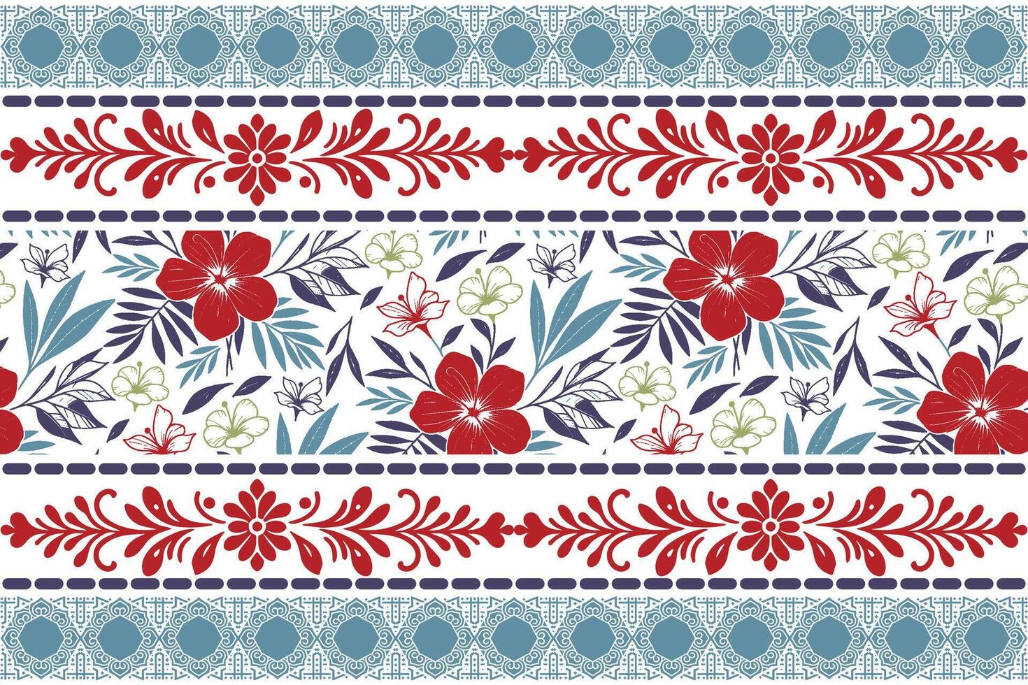Colorful floral pattern with red flowers vector