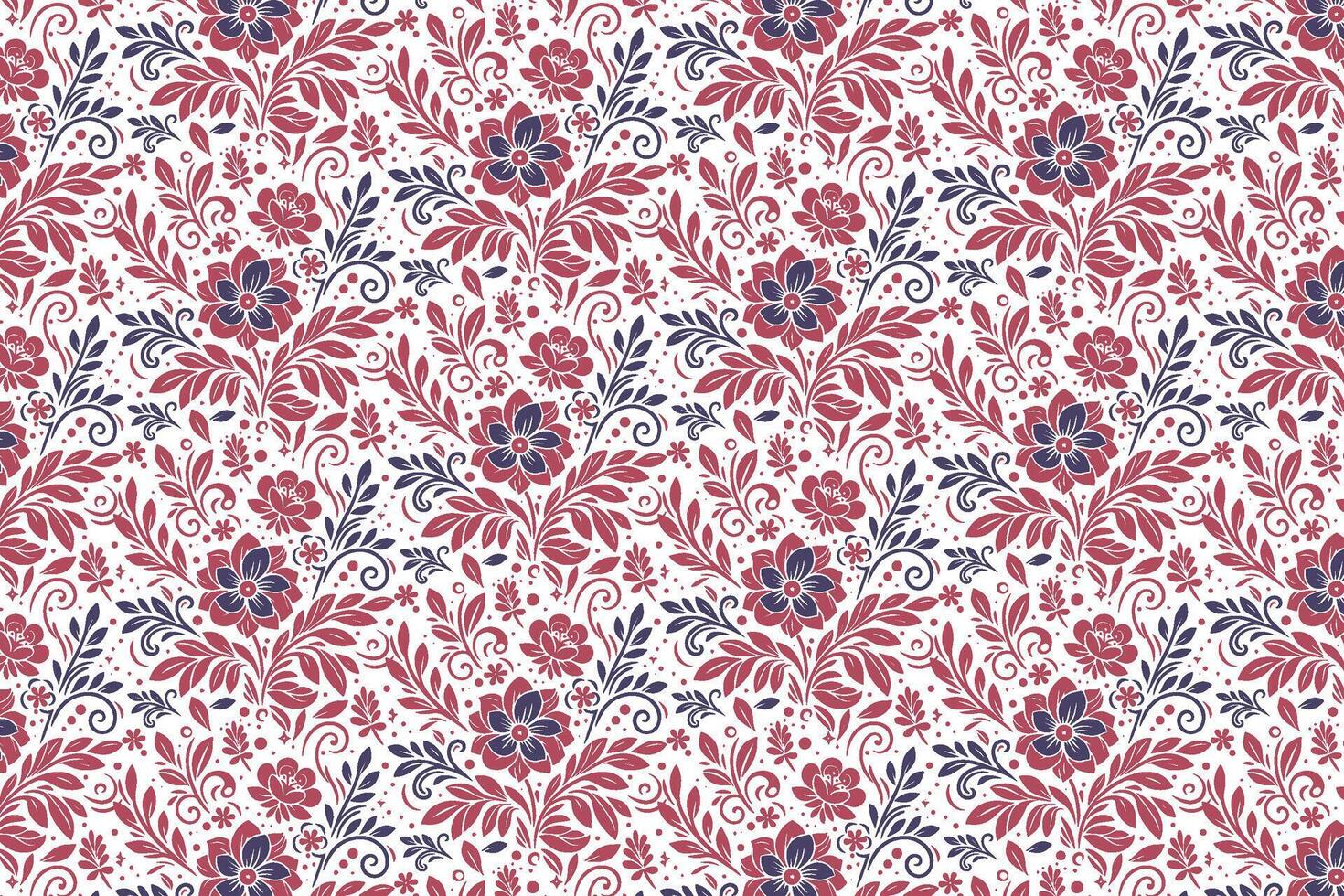 Floral pattern in red and navy blue vector
